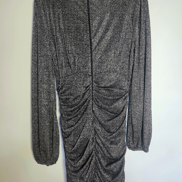 V-Neck Sexy Evening Dress, Date Night, Mini-length&Drape, Black/Grey, Sparkly - Picture 1 of 5
